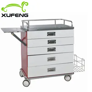 XF698 In acciaio inox ospedale nursing medicina trolley con cinque cassetti