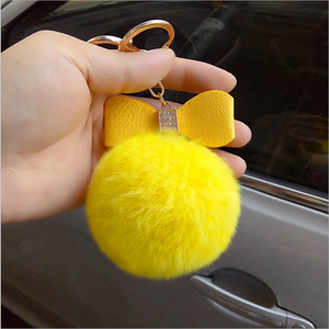 Yongze En <span class=keywords><strong>Peluche</strong></span> Mignon Lapin De Fourrure En Cuir PU Strass Bowknot brun en cuir porte-clés porte-clé personnalisé - Product Image 3