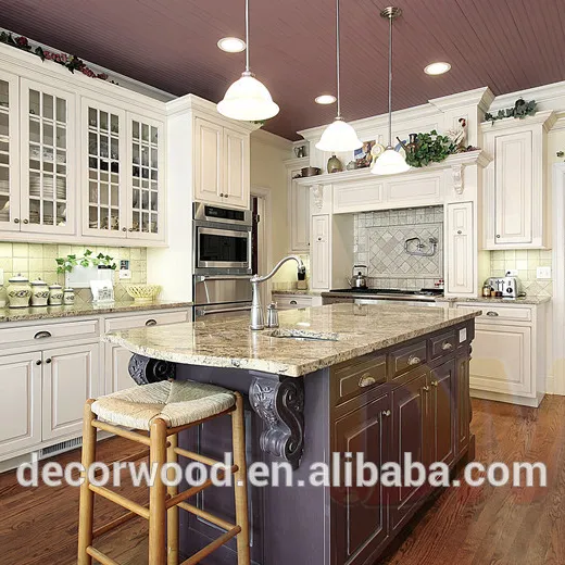 Creme branco artesanal de alta qualidade, armário de cozinha e armários de cozinha despensa com madeira sólida marrom