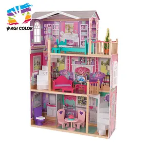 批发最好的孩子木制优雅娃娃房子设置新设计大尺寸木制娃娃房子与家具 W06A227