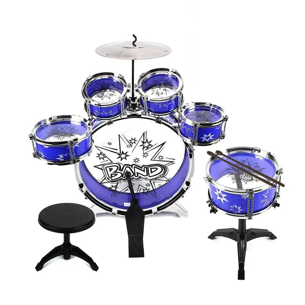 Jazz Drum Set 12 Piece Kids 6 Cymbal, Chair, Kick Pedal, 2 Drumsticks, Stool Kit to Stimulating Children