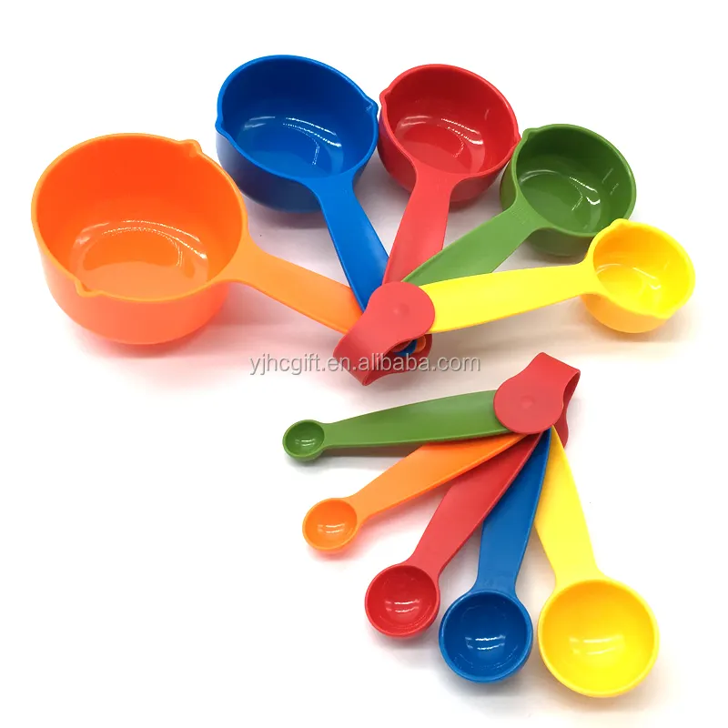 Food Grade Plastic Measuring Cups and Spoons, Mixed Colors, Set of 10