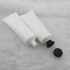 80 ml bianco lucido tubo di plastica, tubo di crema emulsione, PE imballaggio cosmetico bottiglia vuota con il nero a spirale cappuccio ottagonale