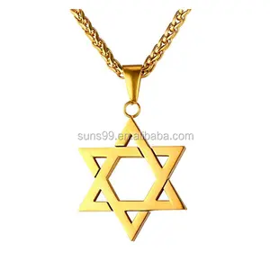 Magen Star of David Pendant Necklace Women Men Chain Black Gun Plated 18K Gold Plated Stainless Steel Israel Necklace