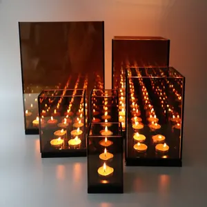 wholesale infinity light cube candle holder with brown color