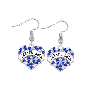 Pendientes de Metal con incrustación de diamante para mujer, calcomanía de cristal azul y blanco para Soror, señal de la sociedad griega, Zeta, Phi, Beta