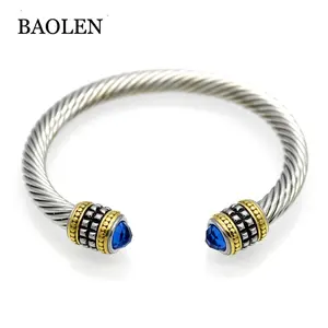 Bangle com parafuso europeu, pulseira de aço inoxidável torcida, aberto, 4 cores, pedra preciosa, aço inoxidável, pulseira, atacado