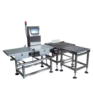 Berat Memeriksa Menyortir Checkweigher dengan Barcode Scanner Tinta Printer Terintegrasi untuk Karton Box Container Roller Pendorong Rejector