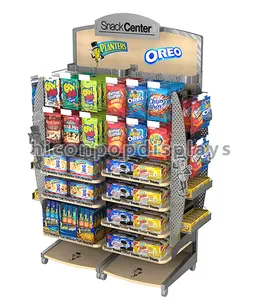 Movable Metal Frame Wire Hook Wood Shelving Retail Display Supplies Sweet Shop Candy Display Stands