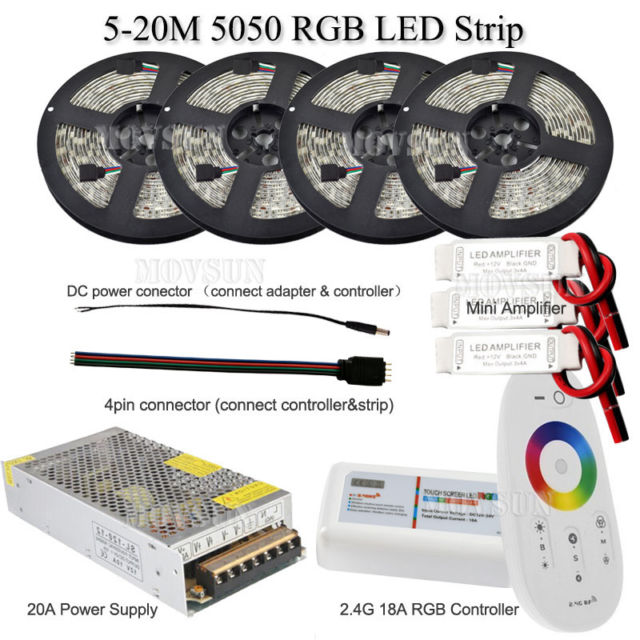 20 м 5050 RGB Водонепроницаемый IP65 СВЕТОДИОДНЫЕ ленты с РФ сенсорный пульт дистанционного управления + адаптер Питания