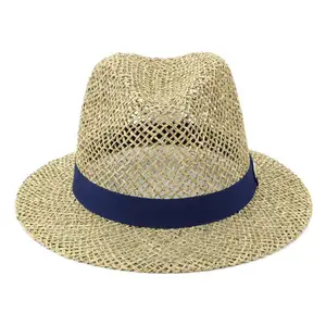 Topi Panama Tali Lamun dengan Pita Tenun