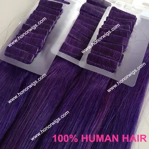 HX87 100% मानव बाल बैंगनी रंग 20 "लंबाई रेशमी सीधे टेप बाल एक्सटेंशन स्टॉक में एक्सप्रेस प्रभारी के बिना