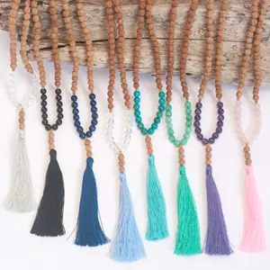Mala tassel necklace 108 beads Rudraksha beads tassel handmade jewelry