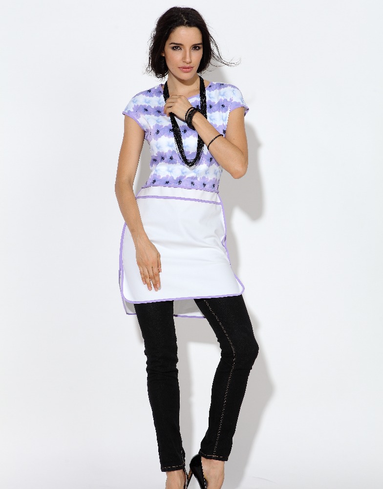 Two Color Soild Purplec Stitching Elegant Summer Style Chiffon Print Shirt Blouse Tops Office Shirts New Fashion Women Cloth