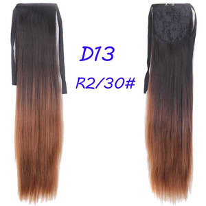 แฟชั่นการออกแบบใหม่ Ombre สีน้ำตาลเข้มและสีเหลืองเนียนตรงผมสังเคราะห์ Drawstring ผมหางม้าสำหรับผู้หญิง - Product Image 3