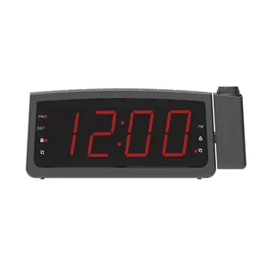 Projection Alarm Clock Radio with FM PLL Radio, 8 Inch LED Digital Desk/Shelf Clock with Dimmer, USB Charging