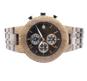 Montre chronographe analogique <span class=keywords><strong>de</strong></span> <span class=keywords><strong>luxe</strong></span> pour homme, cadran bleu roi, bracelet <span class=keywords><strong>en</strong></span> <span class=keywords><strong>bois</strong></span>, mouvement à quartz 40 mm, <span class=keywords><strong>lunette</strong></span> à motif quadrillé brossé, largeur <span class=keywords><strong>de</strong></span> bracelet 20 mm - Product Image 5