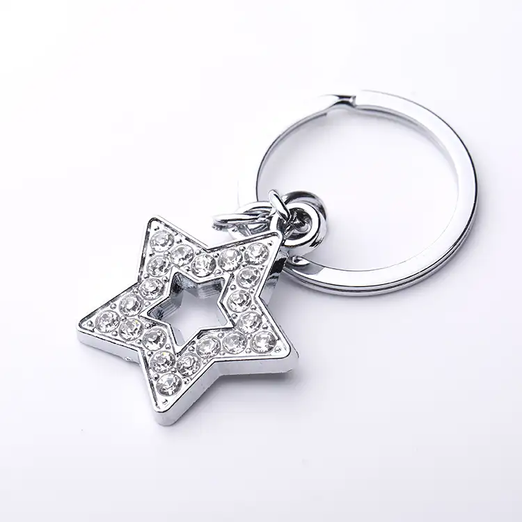Most Welcomed silver rhinestone star shape custom metal keychain