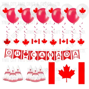 2023 Dekorasi Hari Nasional Kanada Bendera Kustom Nasional Topi Kertas Pesta Kanada Gantung Balon Spanduk Berputar Kit Pesta Acara