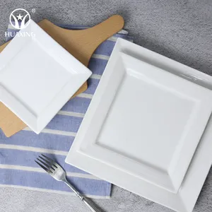 Белая прочная фарфоровая Квадратная тарелка с закрытыми линиями разных размеров