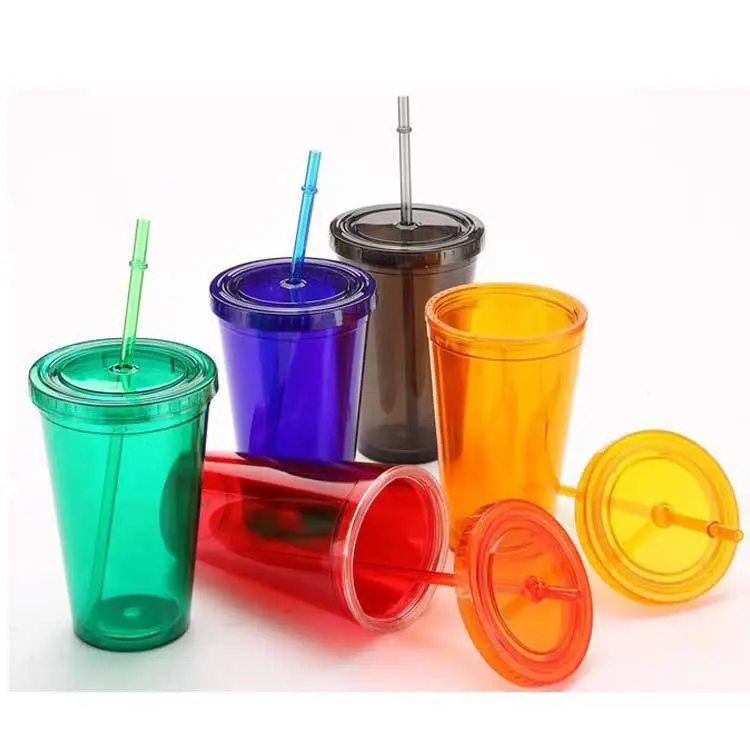 24oz Insulated plastic tumbler with straw AS PS plastic tumbler with straw and lids paper insert promotional tumbler