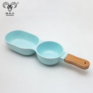 Bol en céramique écologique pour enfants, <span class=keywords><strong>double</strong></span> bol, compote, salade, avec poignée en <span class=keywords><strong>bois</strong></span> - Product Image 6