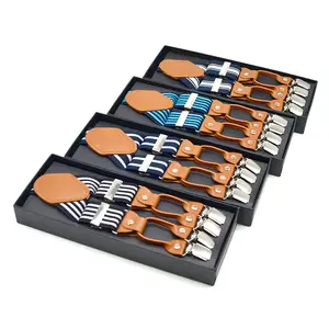 Tirantes ajustables de piel auténtica para hombre, 6 Clips, estilo occidental comercial, caja de regalo para papá