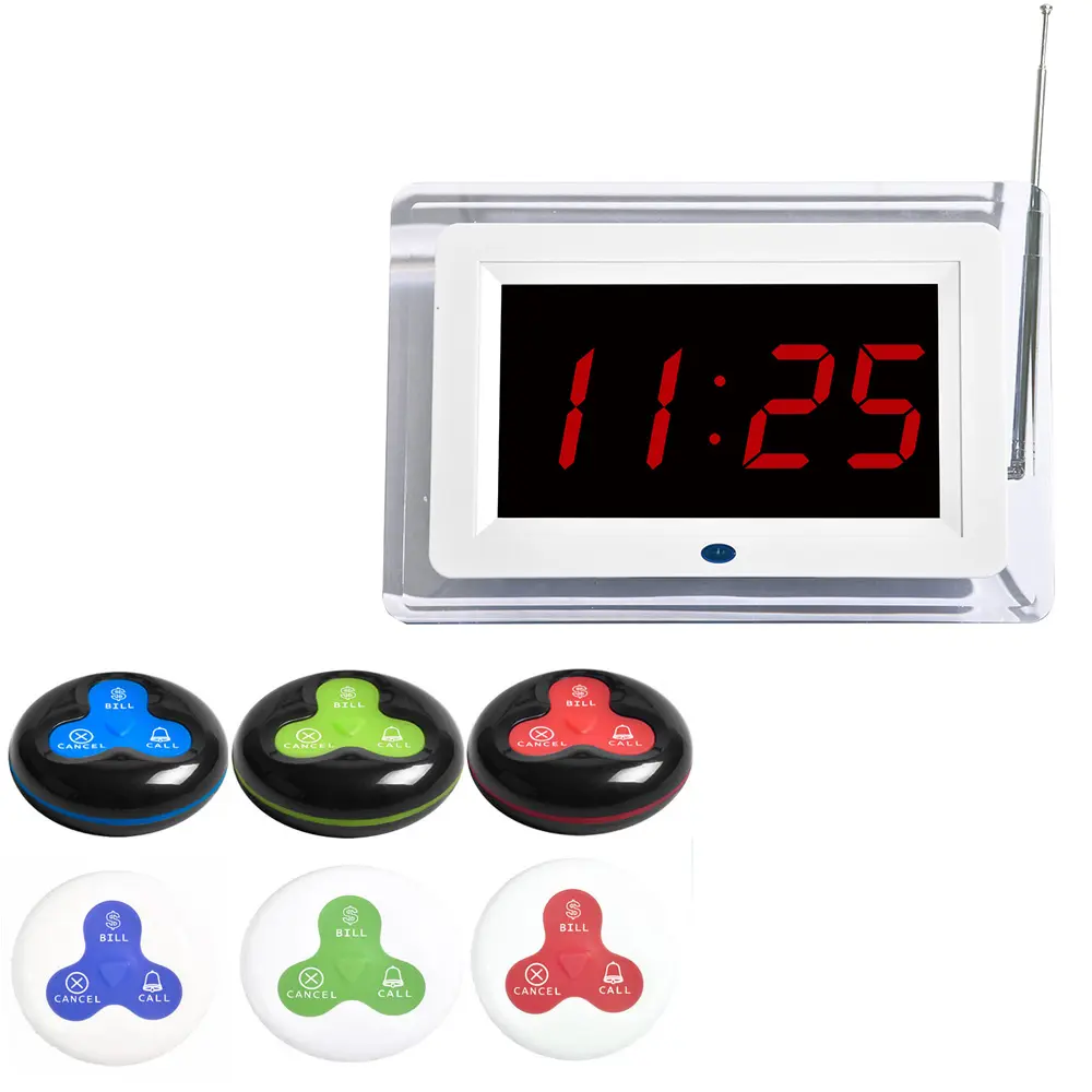 5 call buttons and 1 display restaurant desk bell wireless waiter call system