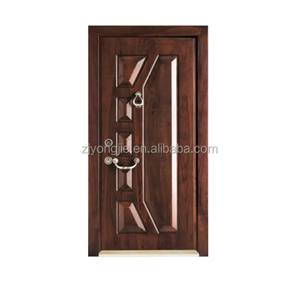 Puertas de entrada de oscilación de acero, diseño de puertas blindadas de madera, estilo turco, Interior Invisible, Mdf + chapa de madera sólida, fácil de instalar, novedad de 2017