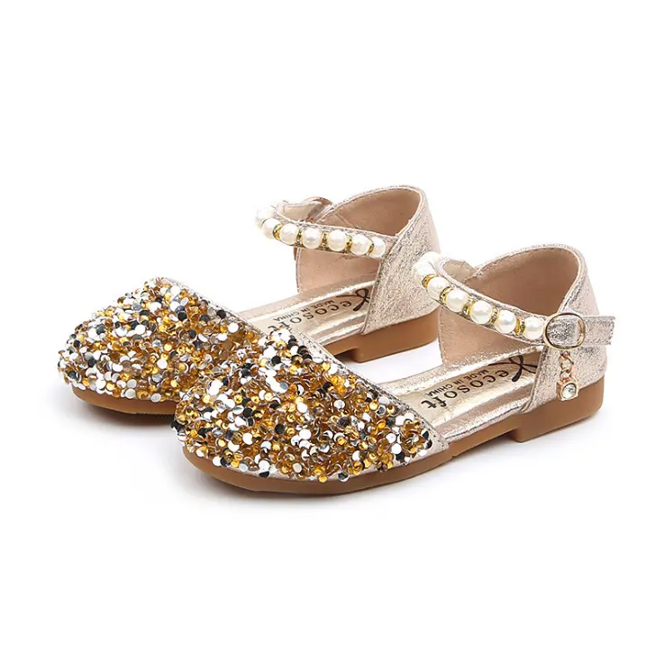 Mode Mädchen Sommer Glitter Schuhe Prinzessin Mädchen goldene Glitzer Schuhe