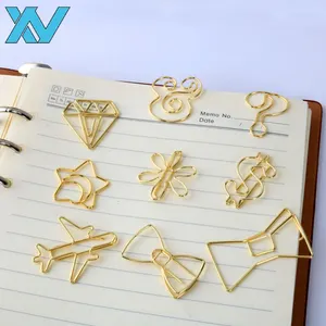 Clips en fil métallique doré de divers motifs – Point d'interrogation, dollar, poisson, flèche, étoile, diamant, nœud, note de musique pour usage au bureau - Product Image 1
