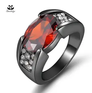 Hot Sell Black Gun Gold Ring With Ruby Inlaid Ring Party Wedding Ring For Men And Women