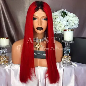 High quality 1b/red ombre virgin brazilian remy human hair lace front wig