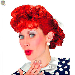 Peluca Sintética Lisa y Ondulada con Tema de Happy Party Adult I Love <span class=keywords><strong>Lucy</strong></span>, con Línea de Cabello Natural y Gorro de Malla Semi-elástica HPC-1229 - Product Image 1