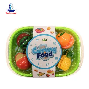 Matière première en plastique abs fruits set jouets semblant jouer cuisine panier emballage coupe fruits légumes jouet