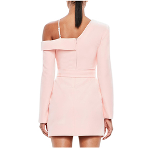 <span class=keywords><strong>De</strong></span> manga larga <span class=keywords><strong>de</strong></span> mujer desnuda Sexy un hombro smoking Mini <span class=keywords><strong>vestido</strong></span> rosa vestidos <span class=keywords><strong>de</strong></span> las mujeres - Product Image 2