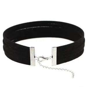 Harajuku terciopelo negro gargantilla Collar de 6 capas gótico hecho a mano cinta Collar collares Burlesque Retro