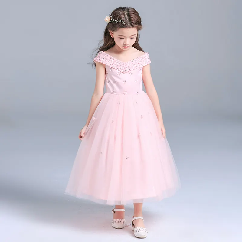 도매 인도 스타일 어린이 핑크 긴 볼 가운 웨딩 드레스 아기 소녀