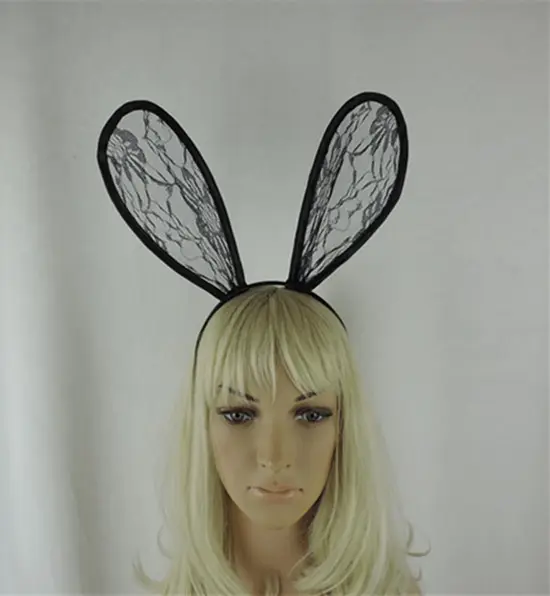 Black lace rabbit ears women headbands party hair accessory
