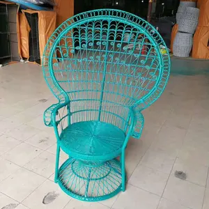 European style peacock rattan chair blue color metal wicker chair