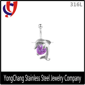 Más barato de venta 14 G del delfín de plata con gran gem ombligo piercing diseños - Product Image 3