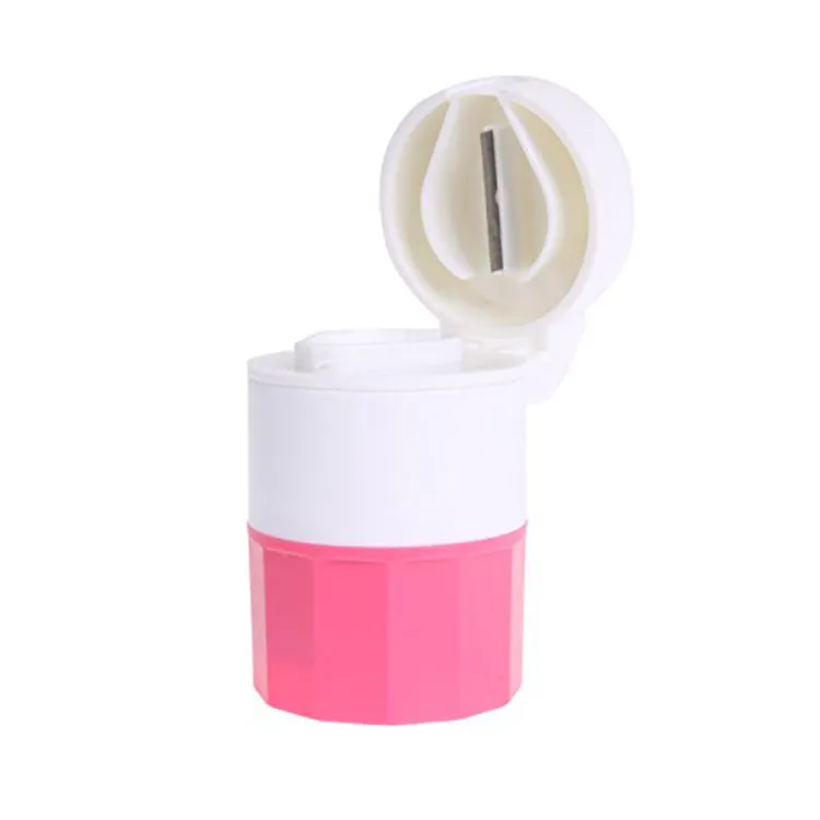 MM-PBAY01 Medicine Splitter Dose Pill Cutter Round Plastic Divide Cut Storage Box With Safety Shield