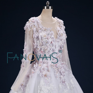 RUOLAI ASA018 nuovo <span class=keywords><strong>abito</strong></span> da sposa classico a maniche lunghe 3D fiori Appliques <span class=keywords><strong>abito</strong></span> da sposa <span class=keywords><strong>in</strong></span> <span class=keywords><strong>Tulle</strong></span> con fiori colorati - Product Image 4