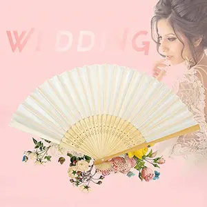 Ivory White Handheld Folded Wedding Favor Souvenirs Guests Gift Party Favors Wedding Bamboo Fabric Hand Fan With Gift Box