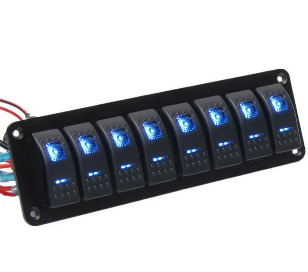 12v Great LED USB Rocker Switch Panel 8 GANG Circuit Breaker