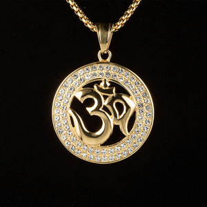 Oro Placcato In Acciaio Inossidabile Cz Micro Pavimenta Ohm Om Aum Simbolo Tondo Collana di Yoga Charms - Product Image 3
