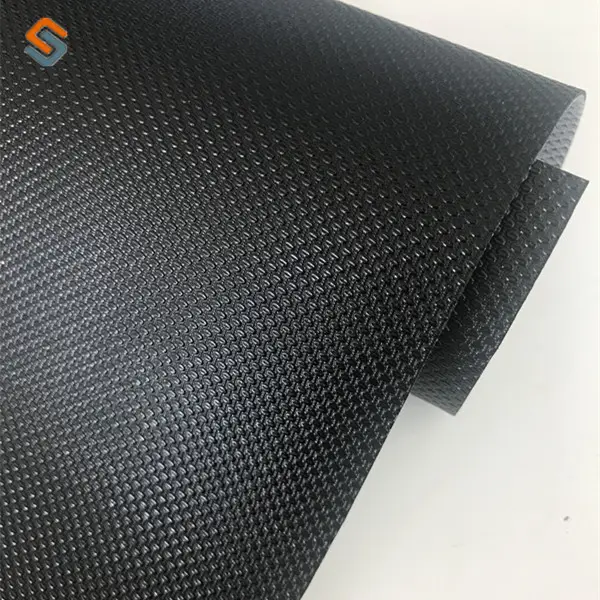 0.9MM black woven cloth grain PVC embossed set cover leather with circle cloth backing