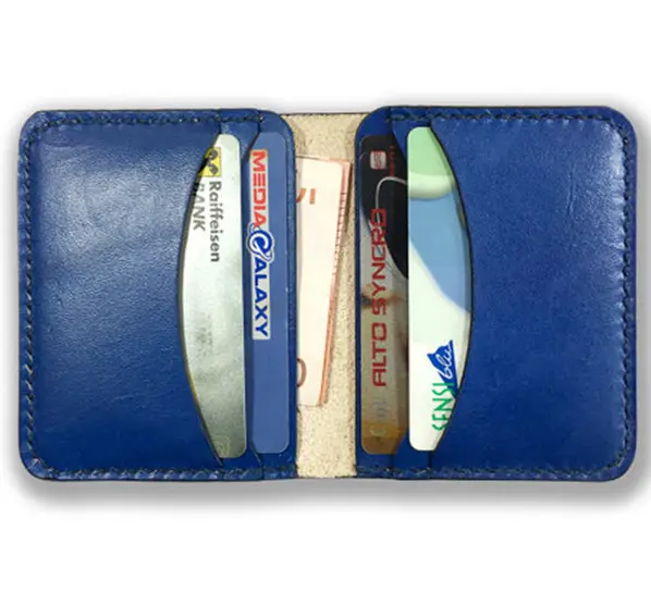 Кожаный кошелек для карт ручной работы, кошелек ручной работы, темно-синий кошелек, держатель для дебетовой карты на заказ