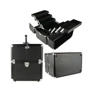 Aluminum Black Plastic Jewelry Travel Box Make Up Watch Display Case With Key Lock