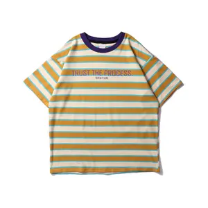 定制街头男装超大 t恤丝网印刷黄色条纹 t恤 3 件提示街头衬衫